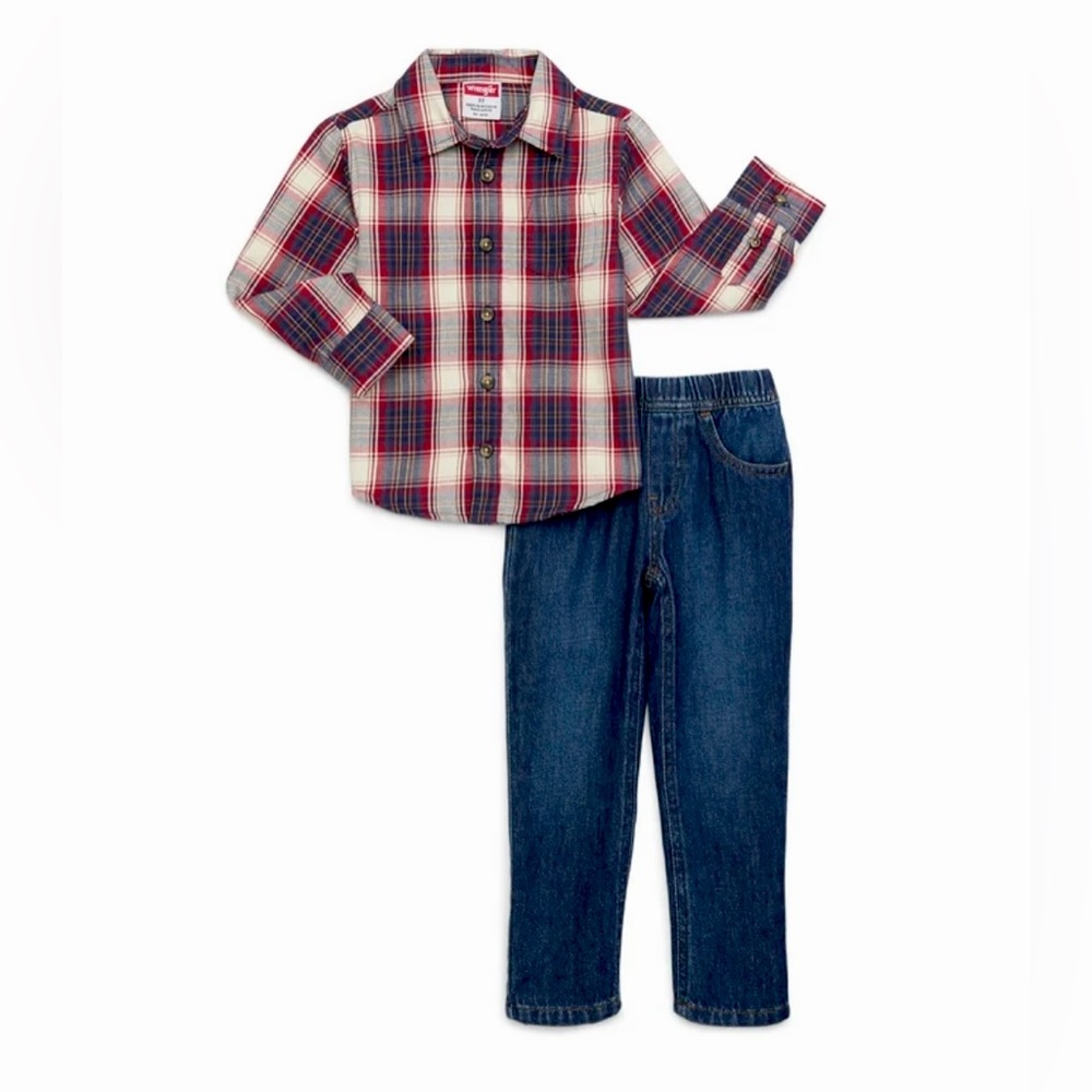 Wrangler Kids Plaid Shirt and Denim Jeans Set Size 12 Months